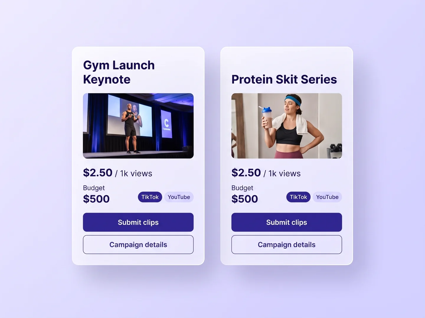 Campaign cards with pay-per-view rates