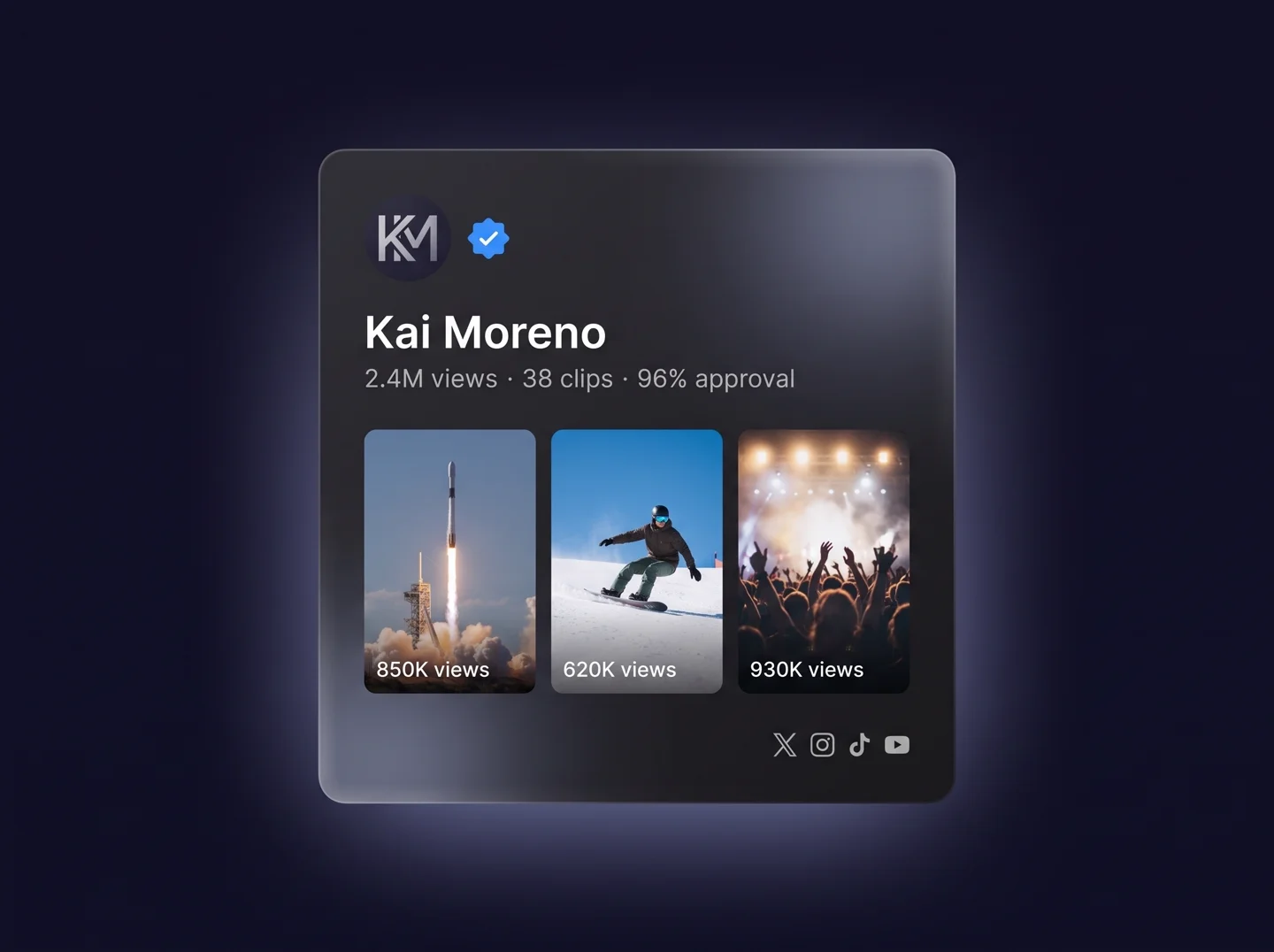 Public clipper profile with verified badge in dark mode