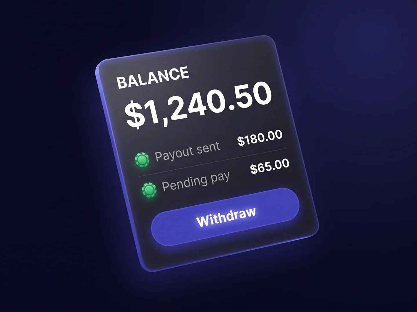 Creator earnings wallet and payouts in dark mode